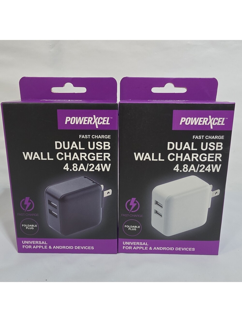 2x USB Wall Charger Powerxcel Dual Port 24W Power Adapter Charge Foldable Plug